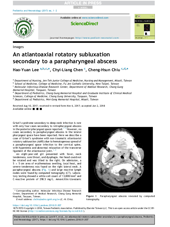 (PDF) An atlantoaxial rotatory subluxation secondary to a ...