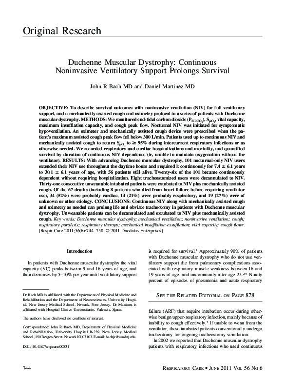 (PDF) Duchenne Muscular Dystrophy: Continuous Noninvasive Ventilatory ...