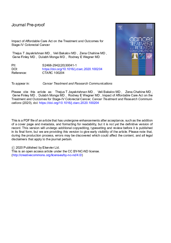 (PDF) Impact of affordable care act on the treatment and outcomes for ...