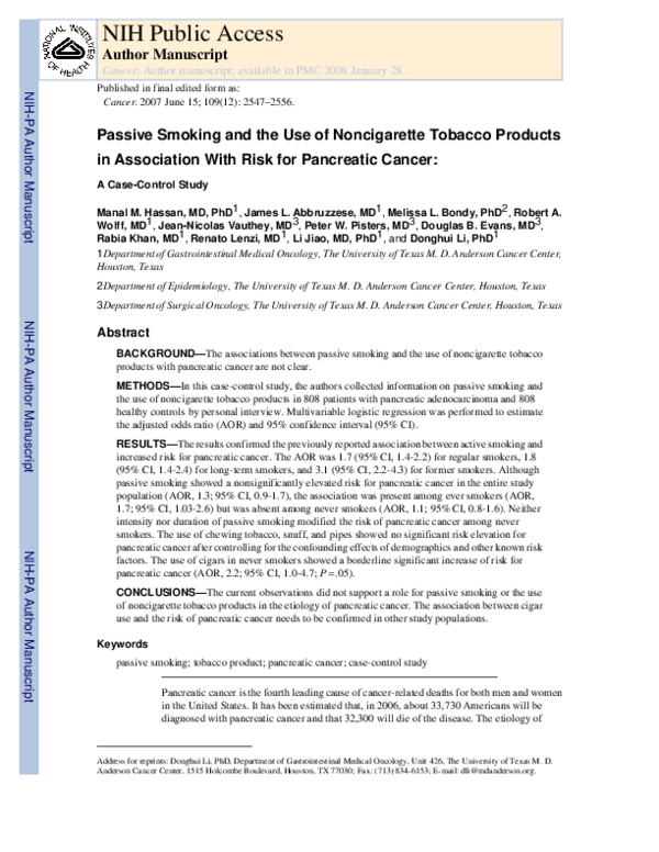 (PDF) Passive smoking and the use of noncigarette tobacco products in ...