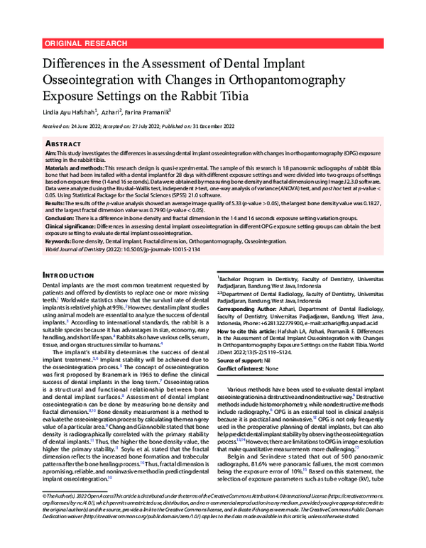 (PDF) Differences in the Assessment of Dental Implant Osseointegration ...