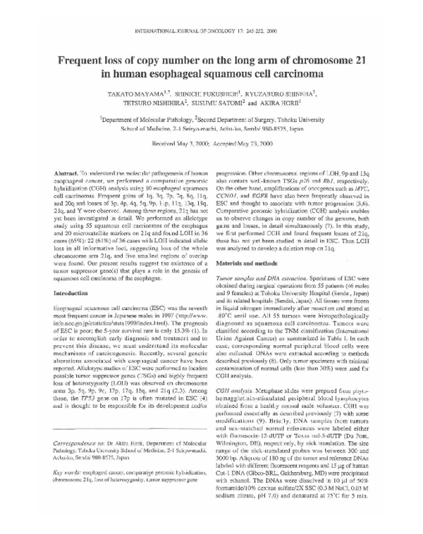 (PDF) Frequent loss of copy number on the long arm of chromosome 21 in ...