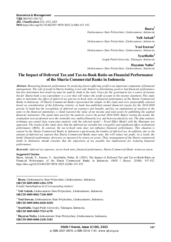 (PDF) The Impact of Deferred Tax and Tax-to-Book Ratio on Financial ...