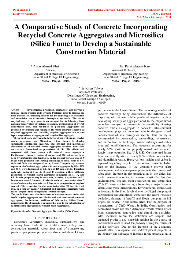 (PDF) A Comparative Study of Concrete Incorporating Recycled Concrete ...