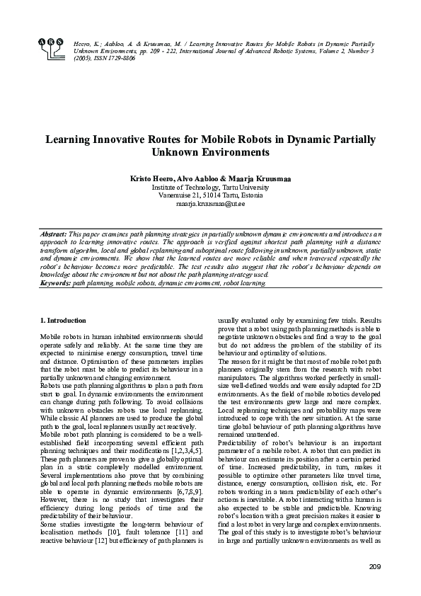 (PDF) Learning Innovative Routes for Mobile Robots in Dynamic Partially ...