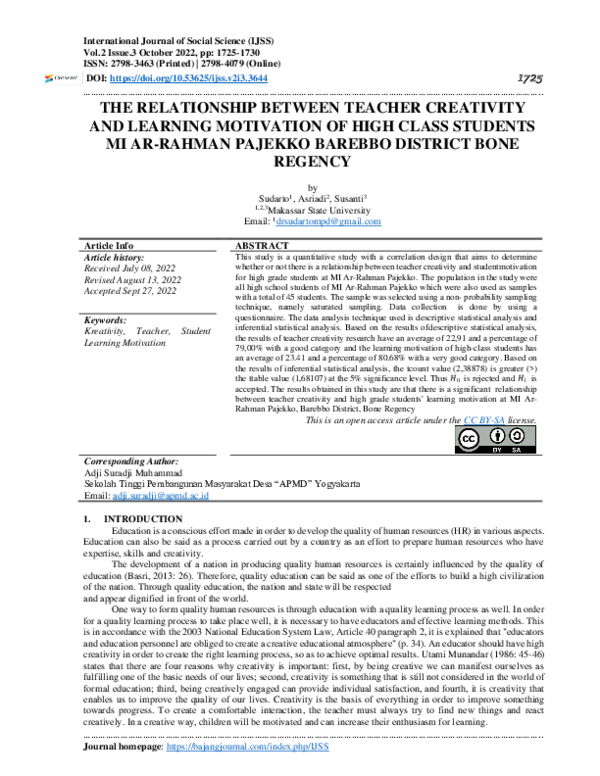 (PDF) The Relationship Between Teacher Creativity and Learning ...