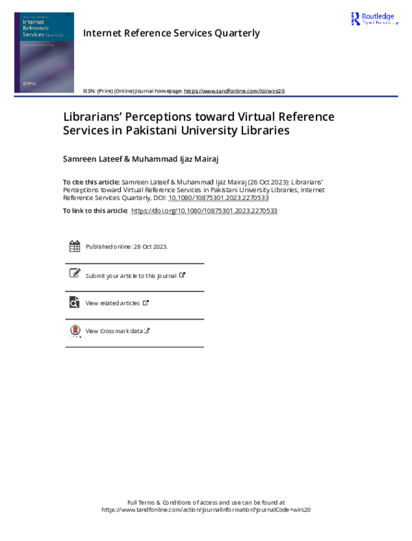 (PDF) Librarians Perceptions toward Virtual Reference Services in ...