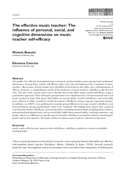 (PDF) The effective music teacher: The influence of personal, social ...