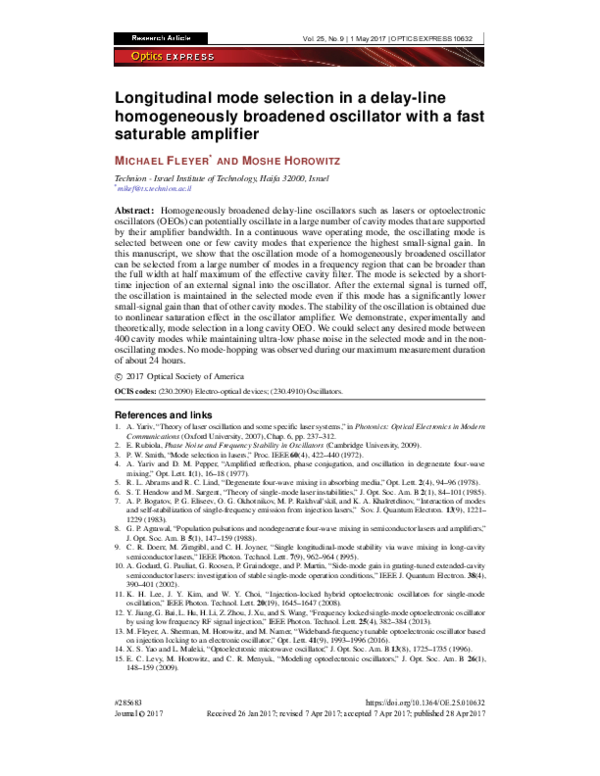 (PDF) Longitudinal mode selection in a delay-line homogeneously ...