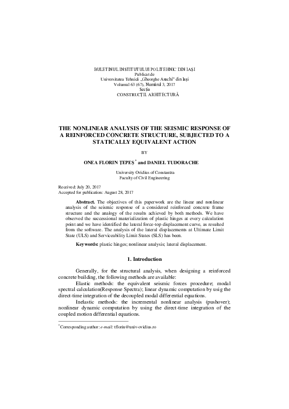 (PDF) The Nonlinear Analysis of the Seismic Response of a Reinforced ...