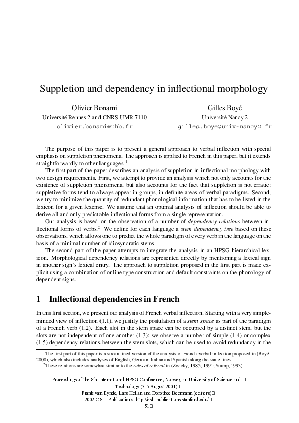(PDF) Suppletion and stem dependency in inflectional morphology
