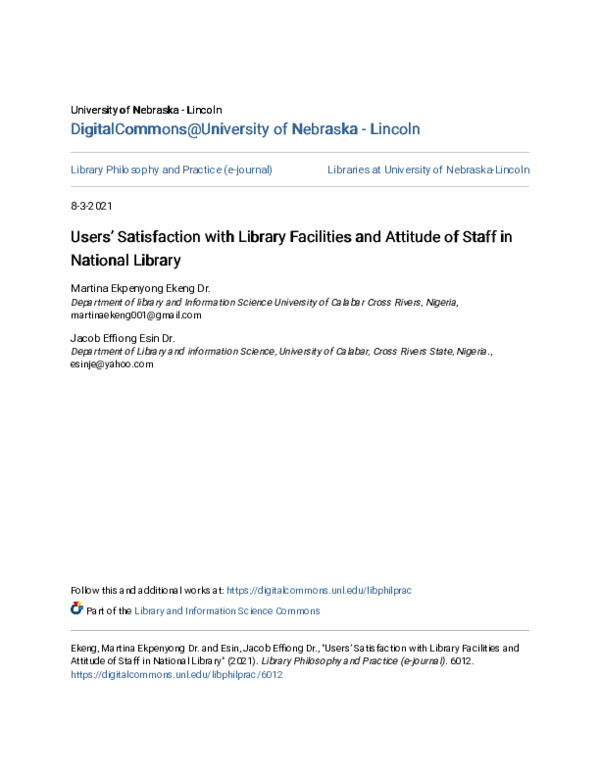 (PDF) Users’ Satisfaction with Library Facilities and Attitude of Staff ...
