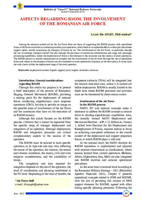 (PDF) Aspects Regarding Rsom. The Involvement of the Romanian Air Force