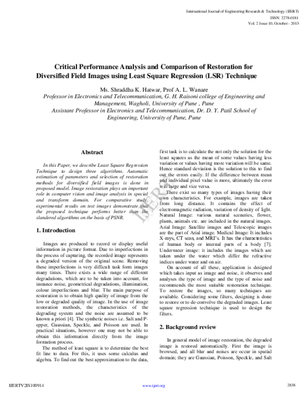 (PDF) Critical Performance Analysis and Comparison of Restoration for ...