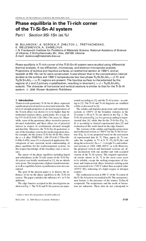 (PDF) Phase equilibria in the Ti-rich corner of the Ti-SiSn-Al system ...