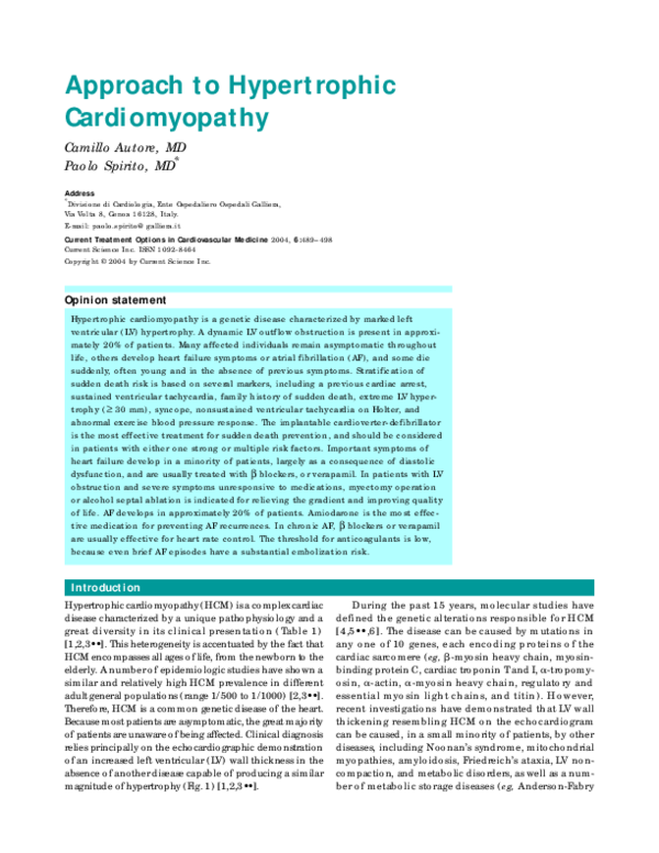 (PDF) Approach to hypertrophic cardiomyopathy