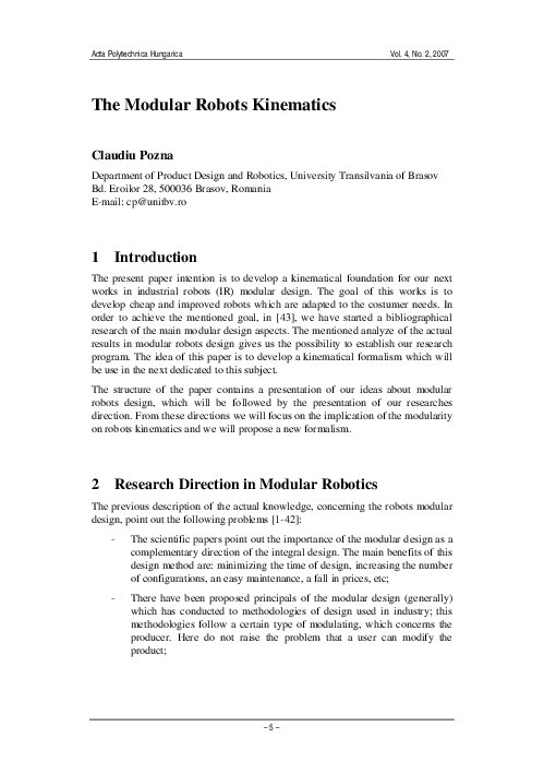 (PDF) The Modular Robots Kinematics