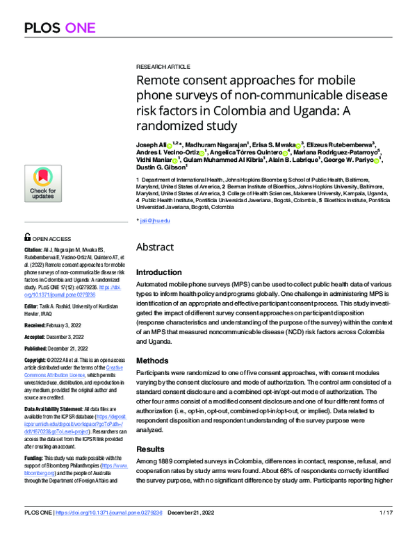 (PDF) Remote consent approaches for mobile phone surveys of non ...