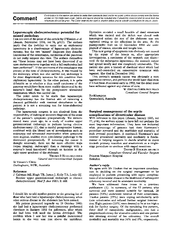 (PDF) Laparoscopic cholecystectomy: potential for missed pathology