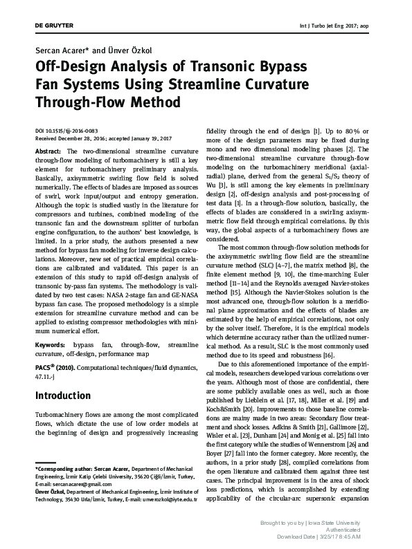 (PDF) Off-Design Analysis of Transonic Bypass Fan Systems Using ...