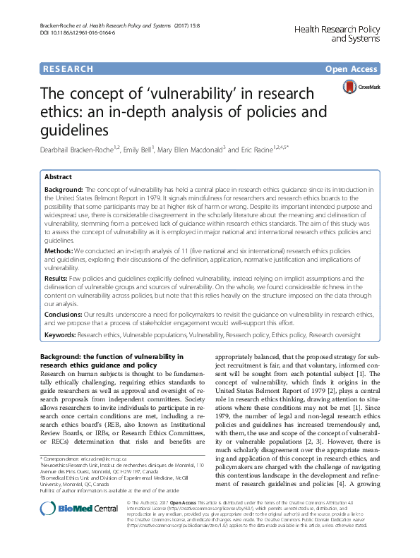 (PDF) The concept of 'vulnerability' in research ethics: an in-depth ...