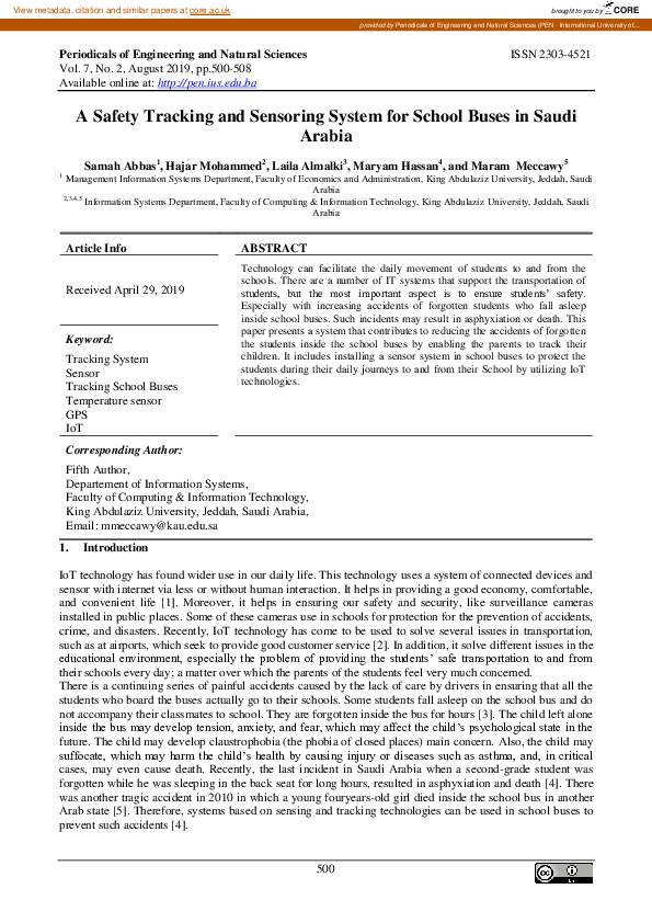 (PDF) A safety tracking and sensoring system for school buses in Saudi ...