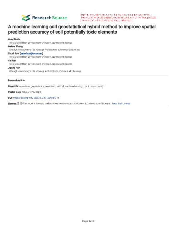 (PDF) A machine learning and geostatistical hybrid method to improve ...