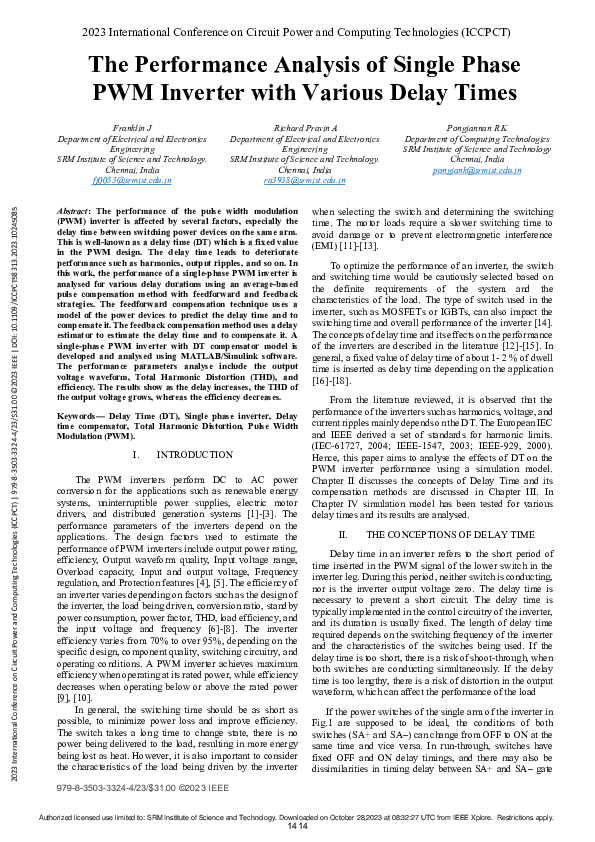 (PDF) The Performance Analysis of Single Phase PWM Inverter with ...