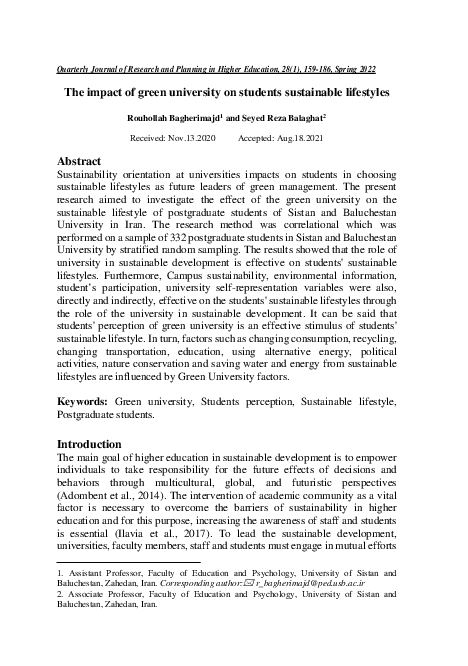 (PDF) The impact of green university on students sustainable lifestyles