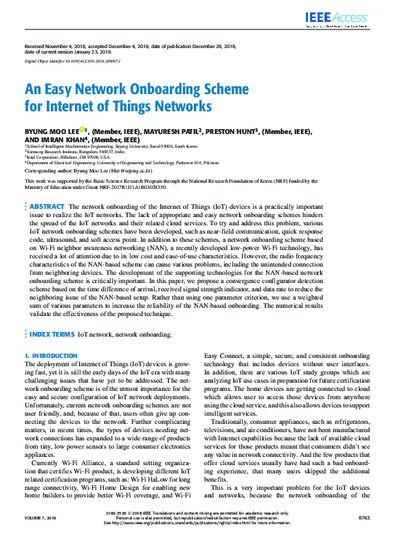 (PDF) An Easy Network Onboarding Scheme for Internet of Things Networks