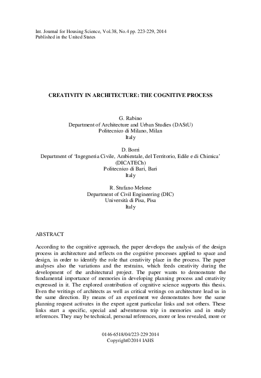 (PDF) Creativity in Architecture: The Cognitive Process