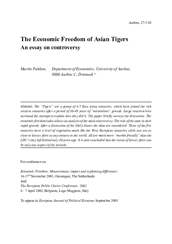 (PDF) The Economic Freedom of Asian Tigers - An Essay on Controversy