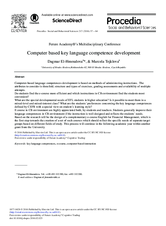 (PDF) Computer Based Key Language Competence Development