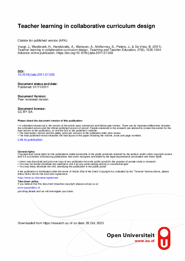 (PDF) Teacher learning in collaborative curriculum design