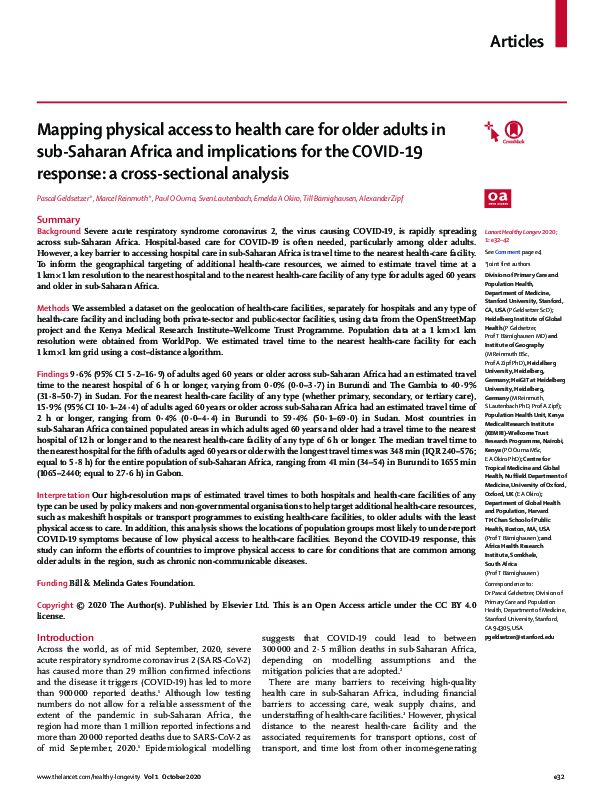 (PDF) Mapping physical access to health care for older adults in sub ...