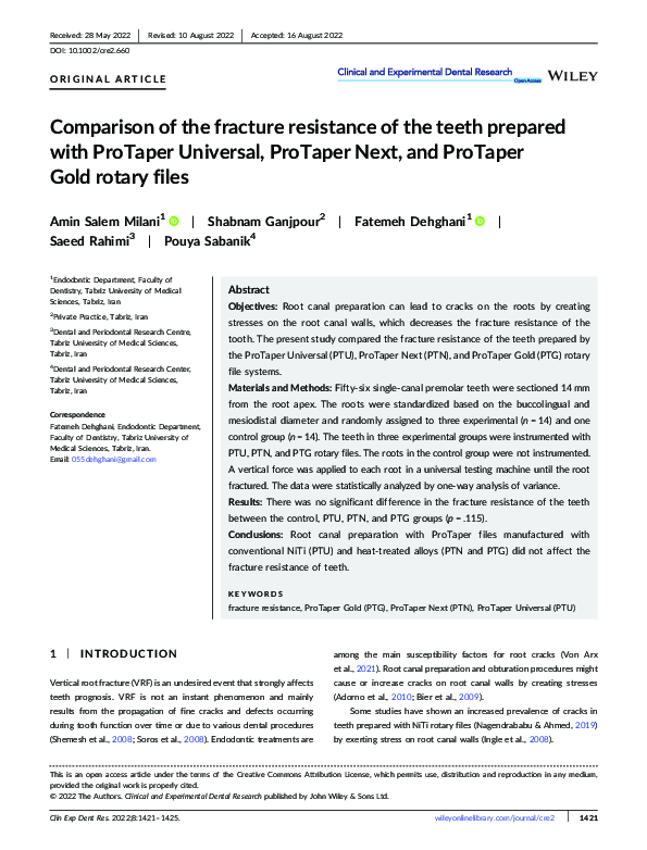 (PDF) Comparison of the fracture resistance of the teeth prepared with ...