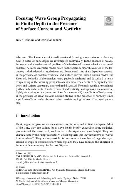 (PDF) Focusing Wave Group Propagating in Finite Depth in the Presence ...