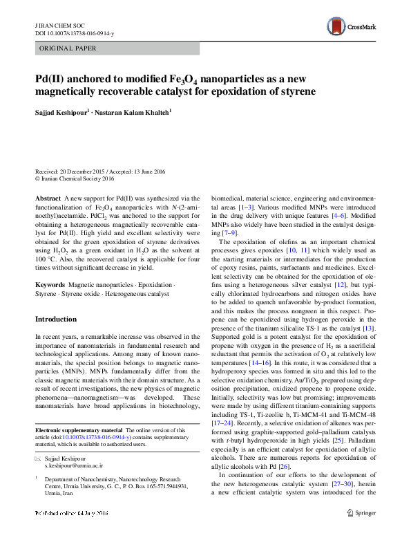 (PDF) Pd(II) anchored to modified Fe3O4 nanoparticles as a new ...