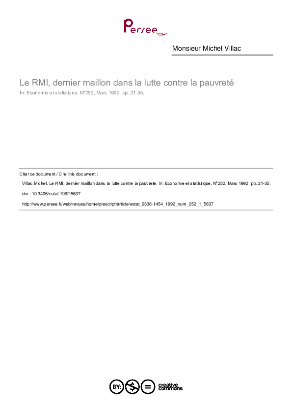 (PDF) Le RMI, dernier maillon dans la lutte contre la pauvreté