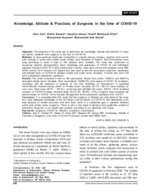 (PDF) Knowledge, Attitude & Practices of Surgeons in the time of COVID-19