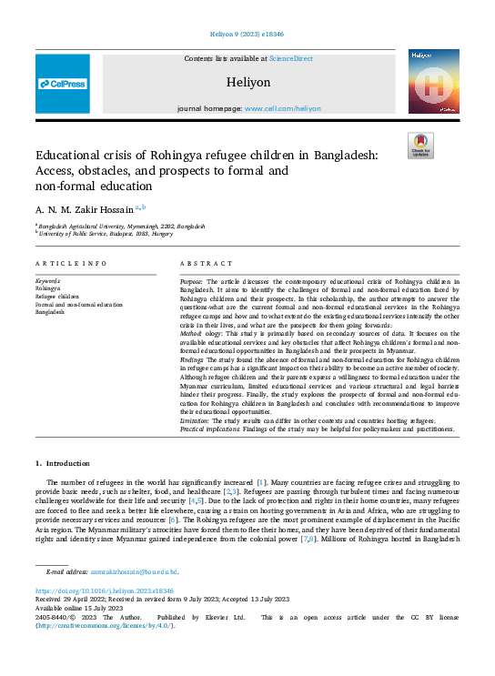 (PDF) Educational crisis of Rohingya refugee children in Bangladesh ...