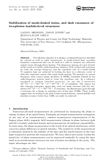 Stabilization of mode-locked trains, and dark resonance of two-photon lambda-level structures