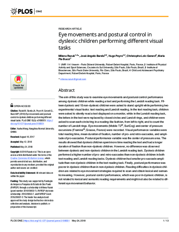 (PDF) Eye movements and postural control in dyslexic children ...