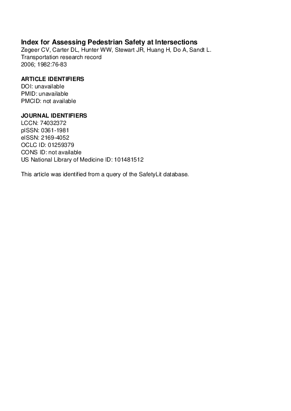 (PDF) Index for Assessing Pedestrian Safety at Intersections