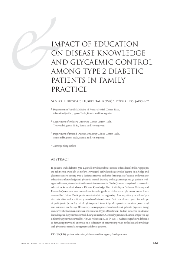 (PDF) Impact of Education on Disease Knowledge and Glycaemic Control ...