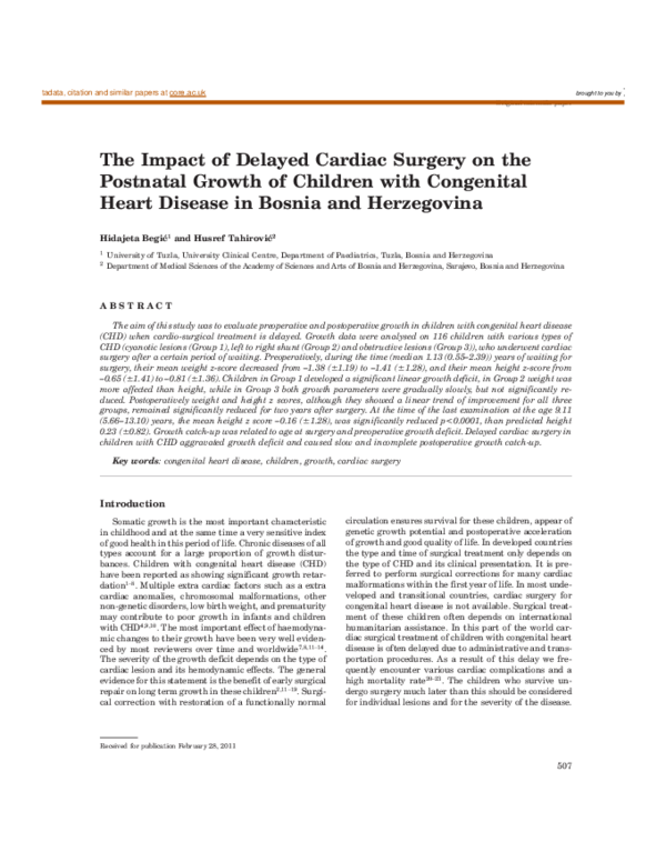 (PDF) The impact of delayed cardiac surgery on the postnatal growth of ...