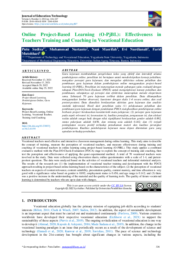 (PDF) Online Project-Based Learning (O-PjBL): Effectiveness in Teachers ...