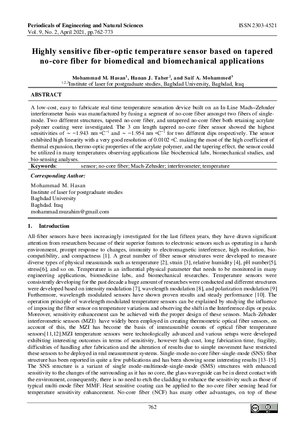(PDF) Highly sensitive fiber-optic temperature sensor based on tapered ...