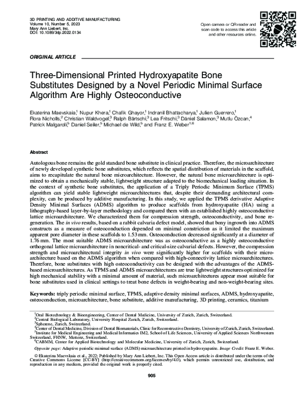 (PDF) Three-Dimensional Printed Hydroxyapatite Bone Substitutes ...