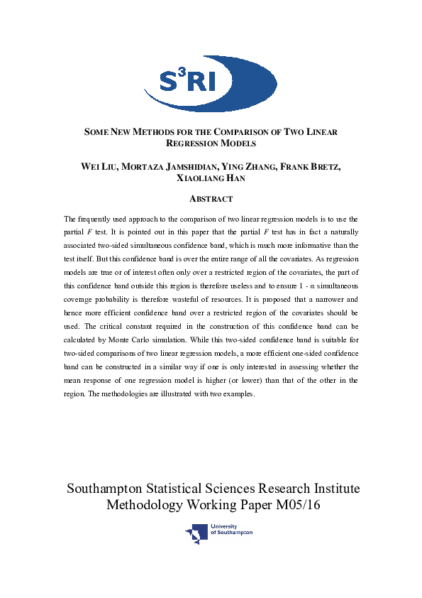 (PDF) Some new methods for the comparison of two linear regression models